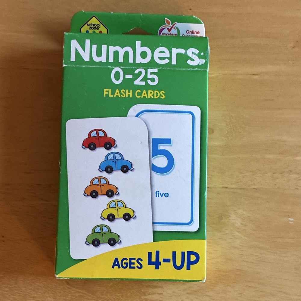 School Zone Numbers 0-25 Flash Cards Age 4+ Age Level 4-7 Year 2018 MPN 04022